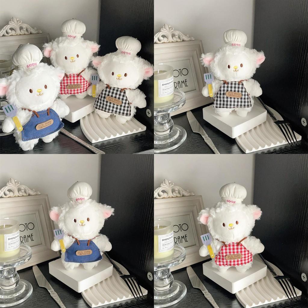 Niedliches Schaf-Koch Auto Zubehör Plüschtier Mit Karierter Schürze Für Kinder