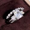 Huitan Silver Color Cubic Zirconia Set Rings for Women 2023 New Wedding Bands Accessories Fashion Elegant Lady's Finger
