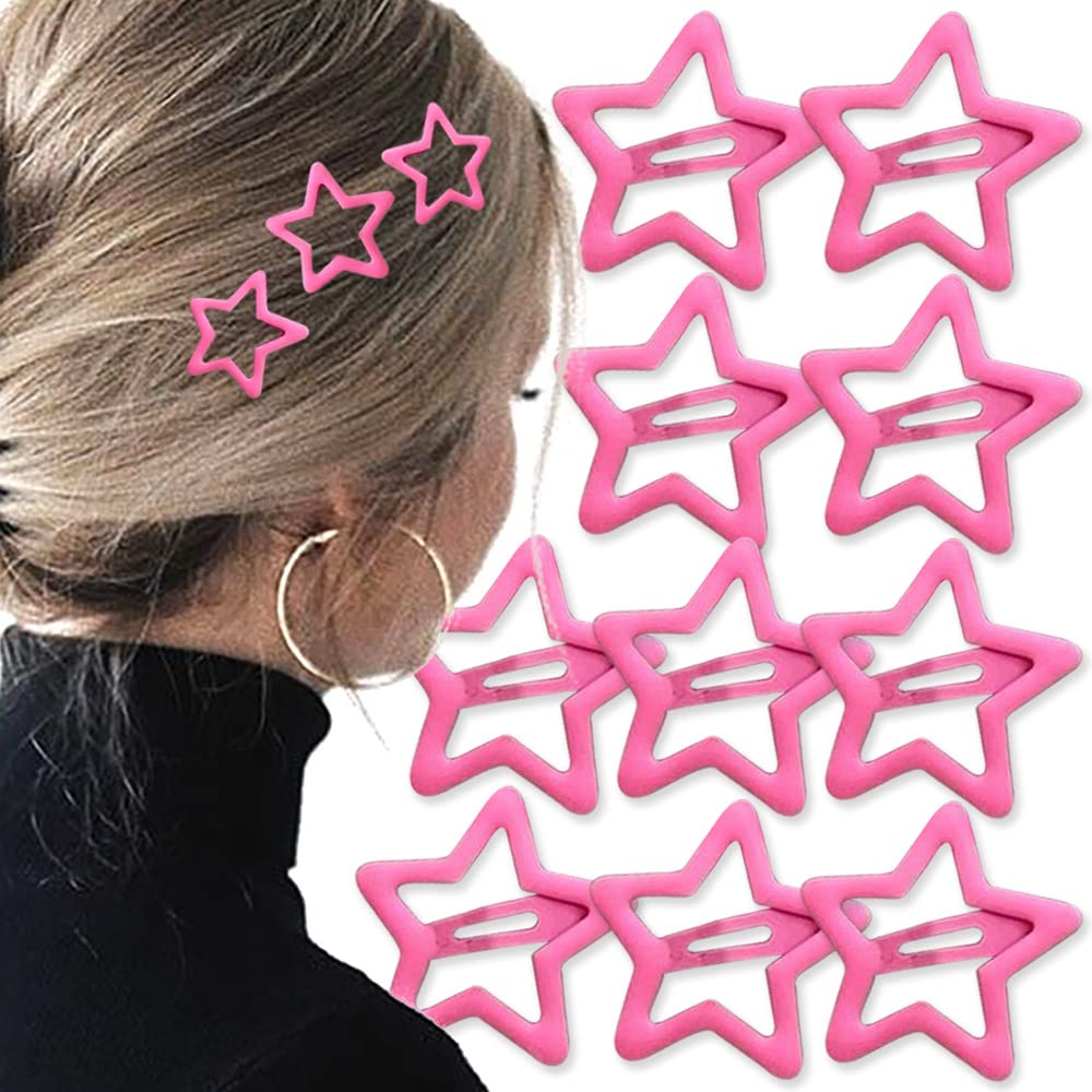 10pcs Pink Star Hair Clips for Girls Cute Small Hair Clips for Women Kawaii Pentagram Snap Clip Star Clips for Hair Barrettes Metal Hairclip Hollow