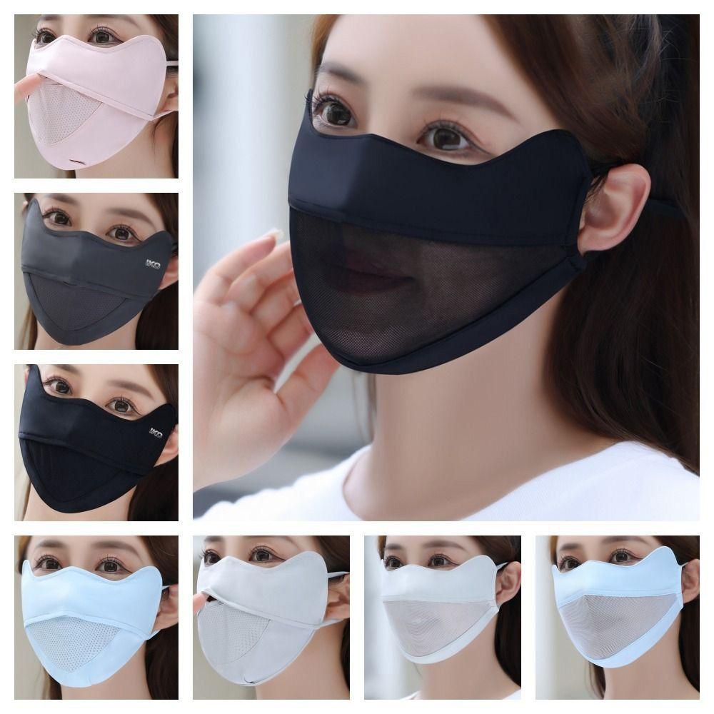Solid Color Ice Silk Face Scarf UV Protection Anti-uv Face Cover Thin Sunscreen Veil  Riding