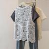 Elegant Plus Size Women's Floral Crochet T-Shirt and Vest Set - Korean Design
