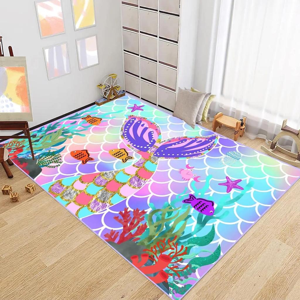 Cartoon Mermaid Girl Area Rug The Underwater World Carpet Ocean Animal Floor Mat Sea Mats Home Living Room Kids Bedroom Doormat