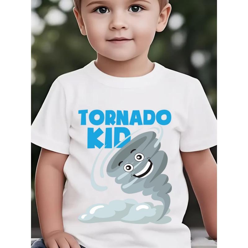 European sizes Summer Boys' Stylish Short-Sleeve T-Shirt Featuring a 'TORNADO KID' Cartoon Design, Perfect for Outdoor Casual Wear