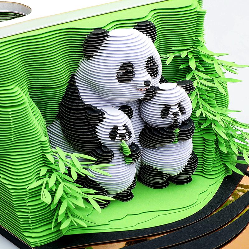 1Pc 2026 Family Panda Desk Calendar 3D Tear-away Calendar Paper Carving Art Memo Pad Notepad Christmas Gift
