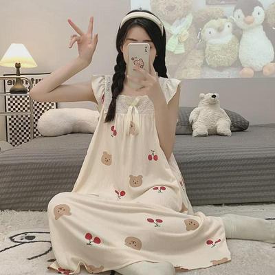 Summer Crepe Nightdress: Women's Cute, Sweet, Medium-Length Sling, Plus Size Homewear