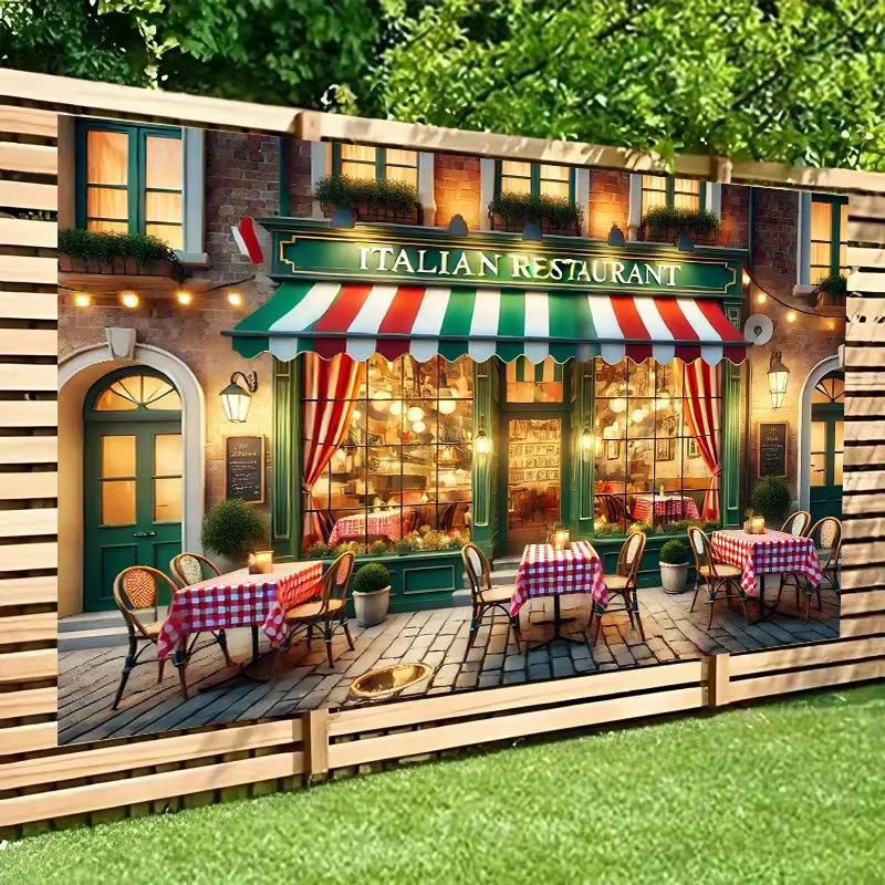 2D-Druck Italienisches Café-Shop-Hintergrund, Klassischer Schachbrett-Tisch Party-Hintergrund