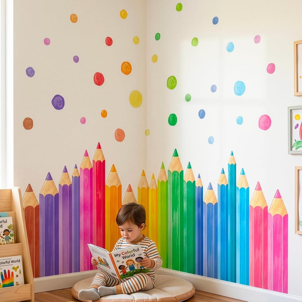 Decowall Extra Large Color Pen Wall Stickers Giant Rainbow Crayon Border Design for Playrooms Removable DIY Decor Perfect for and Infants - Kids'