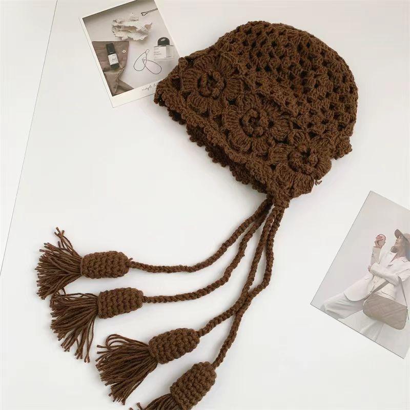 

Новая осенне-зимняя вязаная шапка-бандана двойного слоя крючком, женская шапка с кисточкой в виде пшеничного колоса, литературная модная трендовая шапка