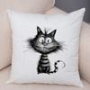 Grumpy Black Cat Pillowcase Double Print Striped Whimsical Cat Cushion Cover Soft Plush Curly Eared Fierce Cat Pillowcase