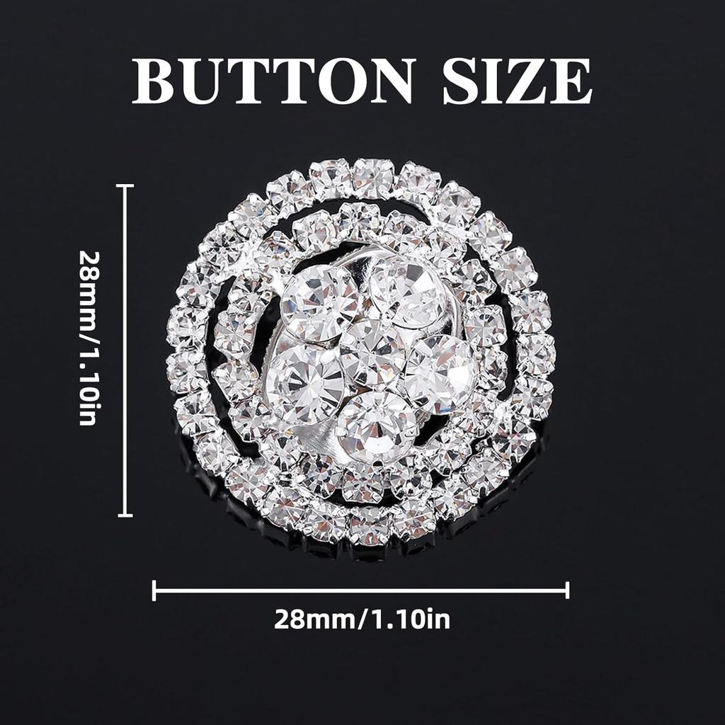 4Pcs Sliver Rhinestone Buttons Crystal Embellishments for Clothing Jewelry Making DIY Decoration Bottons for Sewing Crafts Wedding Bridal