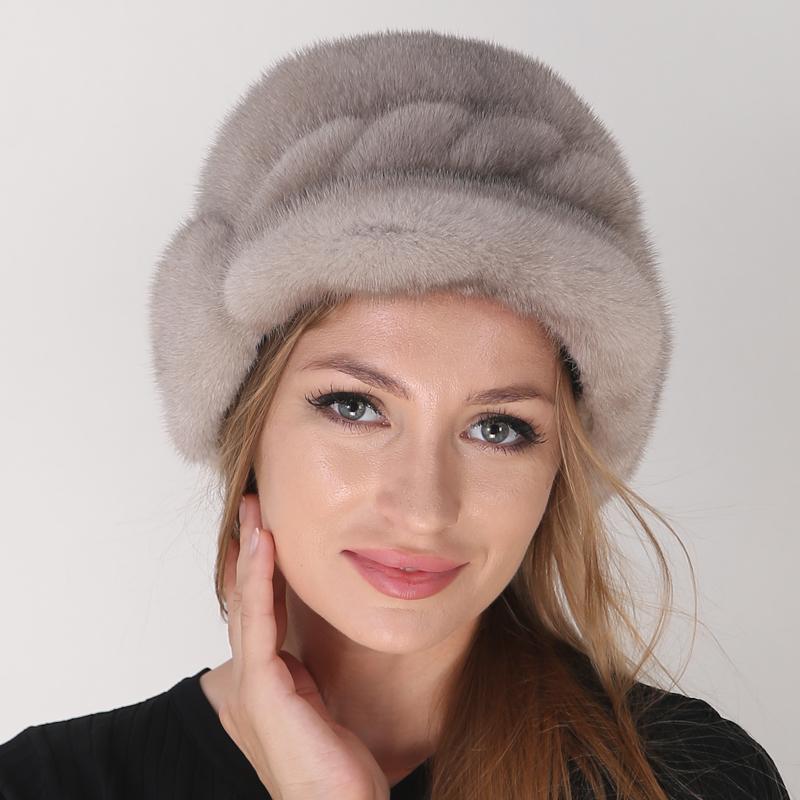 

Шапки из натурального норкового меха для женщин, зимние теплые уличные роскошные шапки из натурального меха с полным мехом L(57-58cm) серый