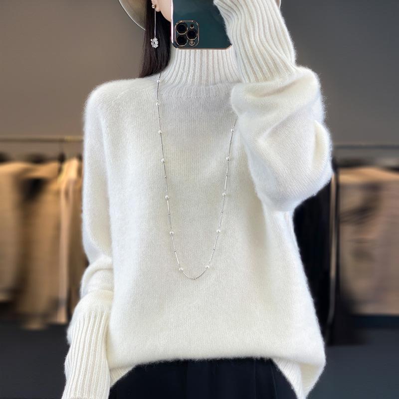 

Thickened Half-high Neck Cardigan for Women In Autumn and Winter Loose Lazy Style Cashmere Knitted Base Shirt Pullover Sweater XXL