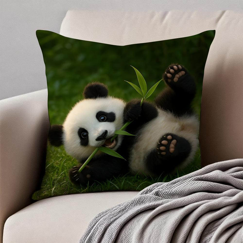 cute Panda Cushion Cover Pillowcase Antidustmite Invisible Zipper Short Plush Sofa Cushion
