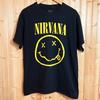 NIRVANA T Shirt Sz L 2021 Black Smiley Face Crew All Cotton Big Face Graphic