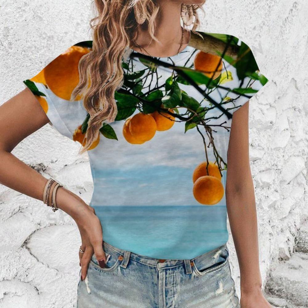 Women's T-shirt Artistic Fruit Pattern Fashion Printing Ummer Leisure Popular Short Sleeved Top