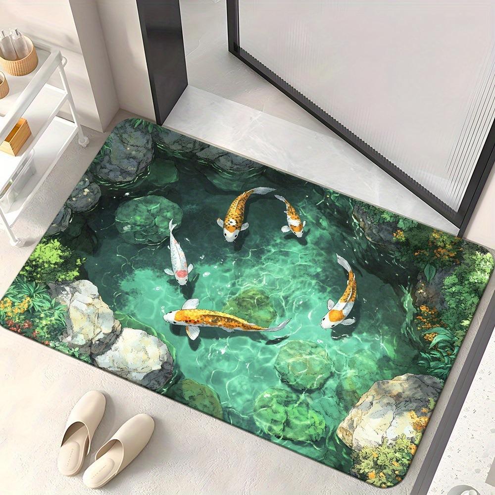 40*60cm, 60*90cm, 50*80cm, 80*120cm, 3D koi fish bath mat, flannel material, suitable for bathroom, bedroom, living room entrance, bathroom floor mat