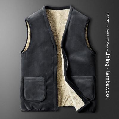 Men's Winter Velvet Vest - Thick Lambskin & Silver Fox Fleece, Slim Fit, Perfect for Middle-Aged Dads
