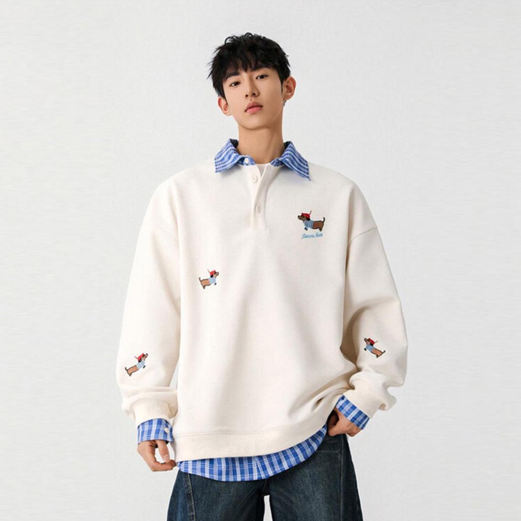 Felpa con cappuccio e polo da uomo alla moda in stile americano con ricamo di bassotto, Top autunnale da donna in due pezzi, Taglia piccola