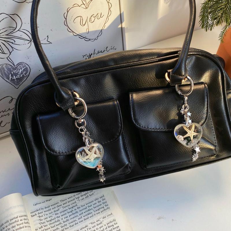 Y2K Style Summer Ocean Heart Keychain Ins Style Aesthetic Keyring Sweet Girly Keycord Fashion Bag Pendant Gifts