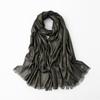 Women's Silk Scarf: Pure Color Long Headscarf with Gold and Silver Threads