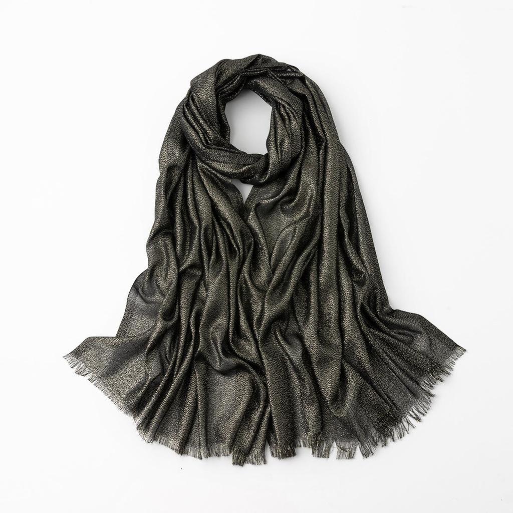 Women's Silk Scarf: Pure Color Long Headscarf with Gold and Silver Threads