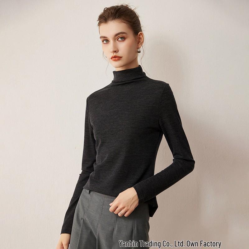 Women's Half-High Neck Ultra-Fine Wool Thin Knit Sweater - Machine Washable Base Layer for Autumn/Winter