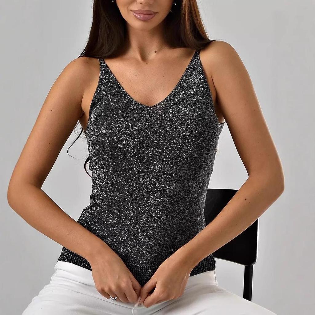 Shiny Sequined Knitted Women's Camisole Vest Top