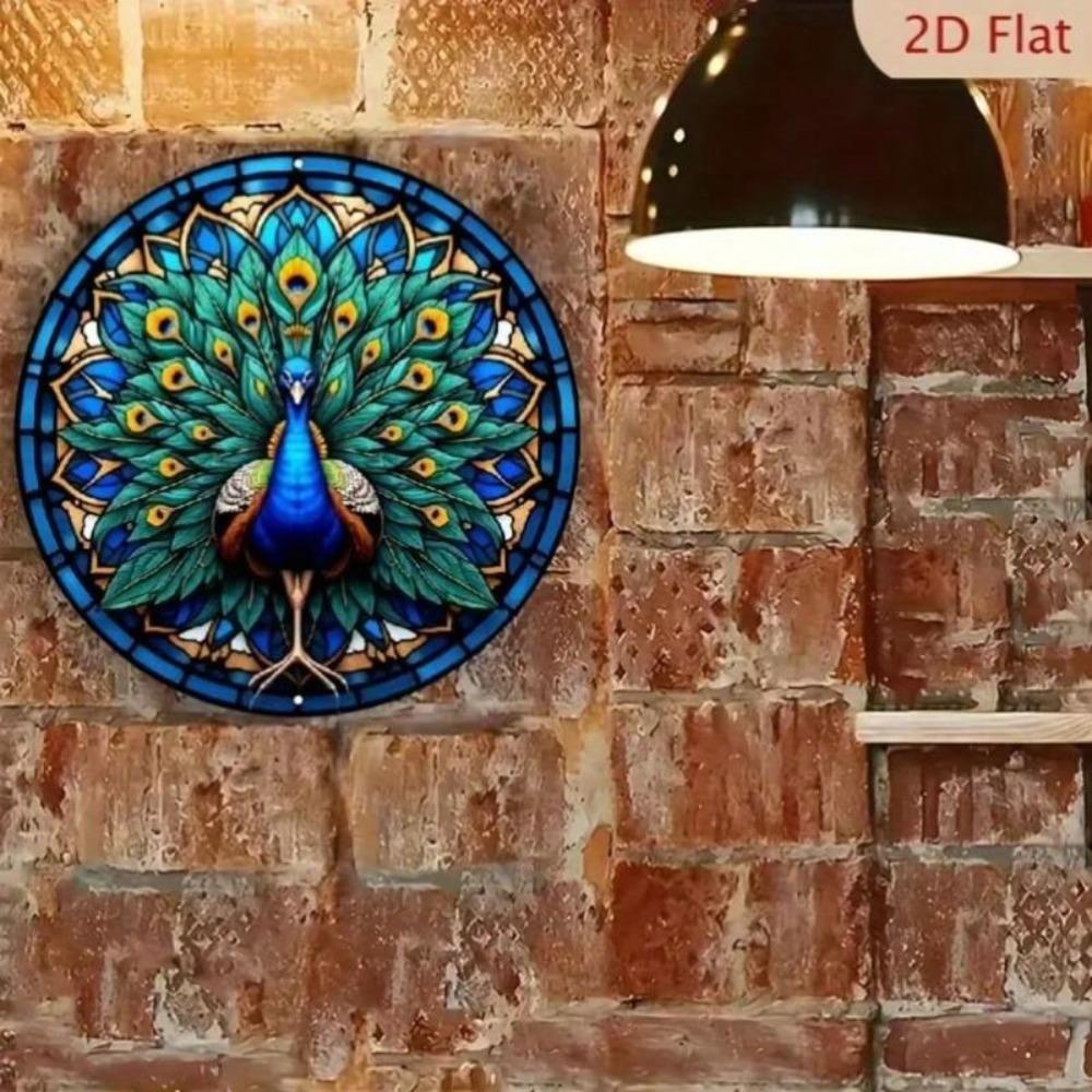 Bohemian Peacock Wall Art Metal Sign Teal Blue Gold Orange Mandala Decor