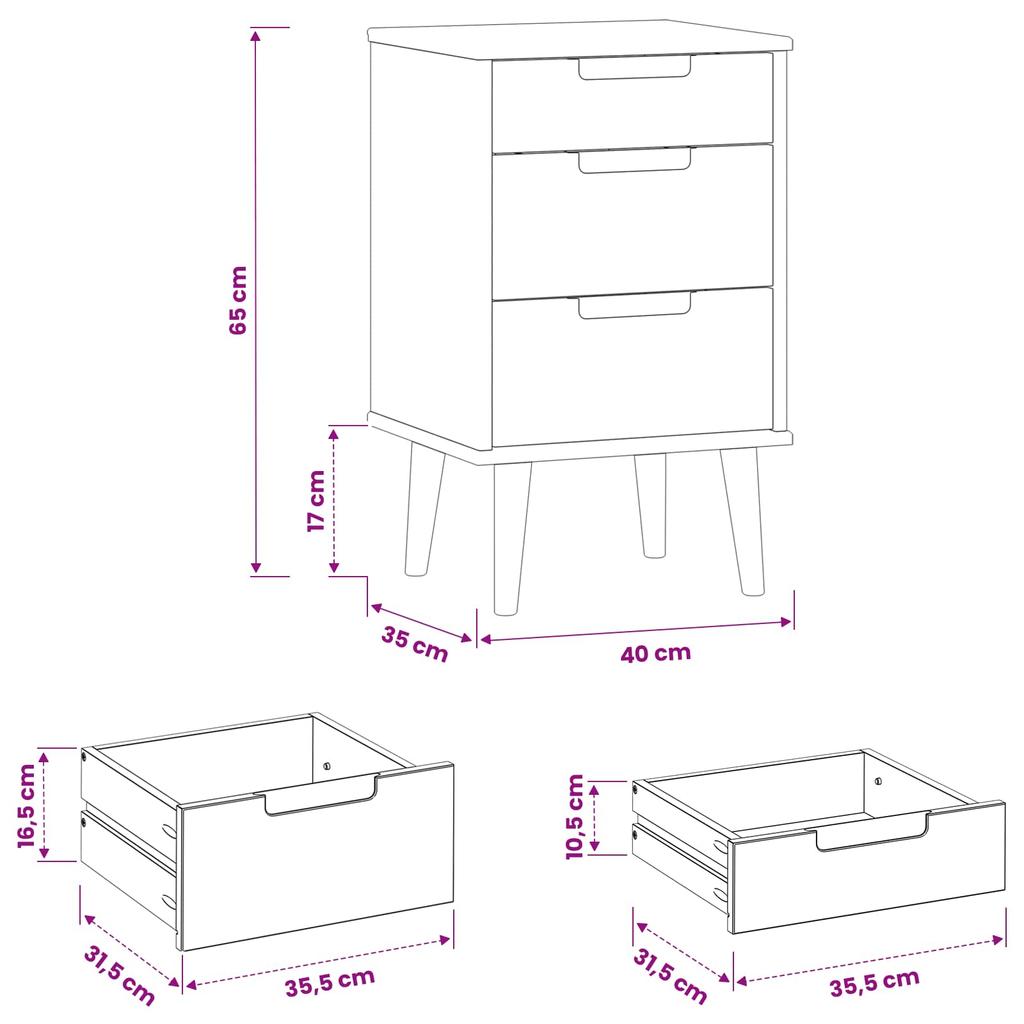 Nightstand Black 40 x 35 x 65 cm Solid Pine Wood