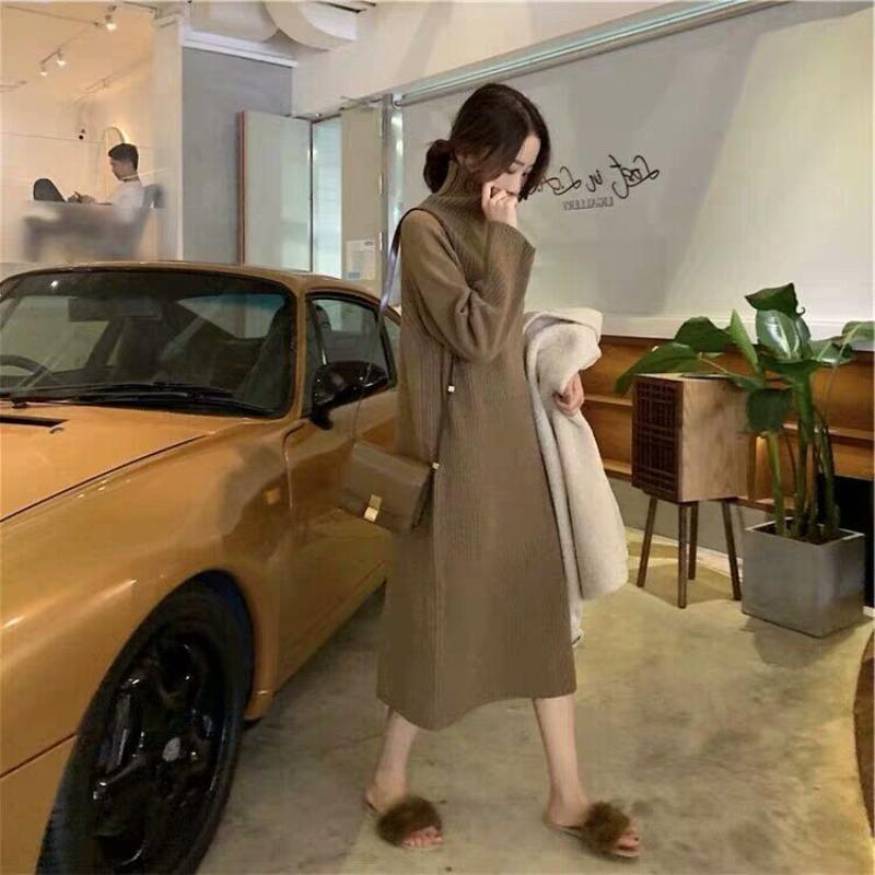 Christmas Red Temperament Slim Fit with Bottom Sweater Knitted Dress Women's Autumn and Winter with Coat Long Skirt