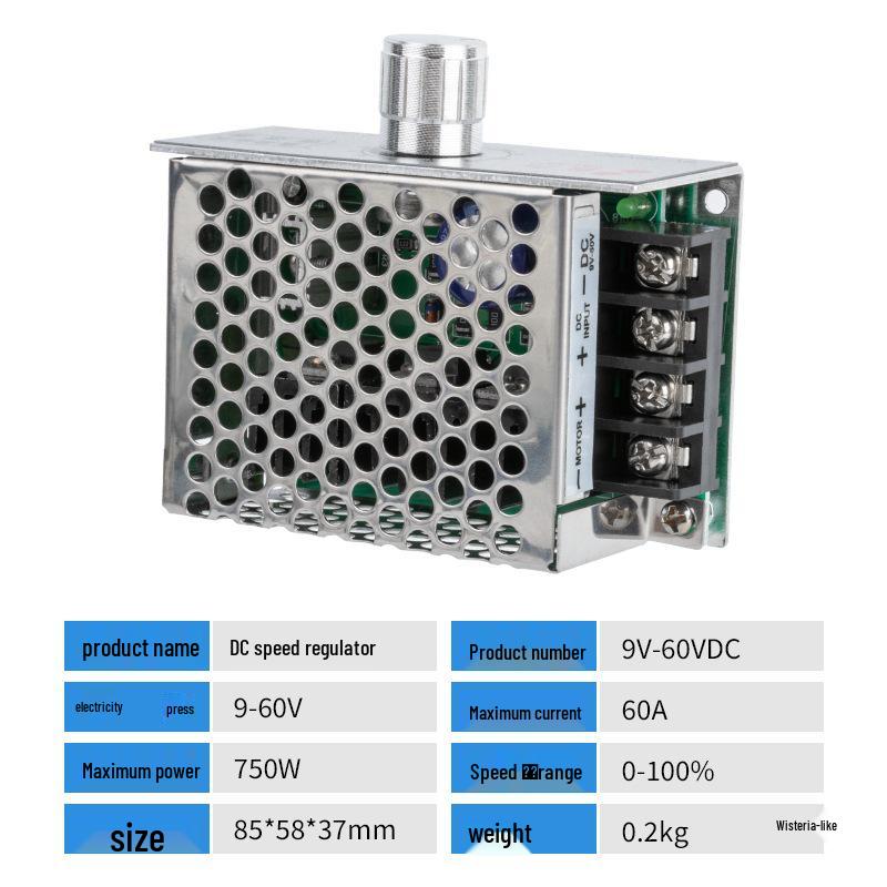 Hochleistungs-PWM-Gleichstrommotor-Drehzahlregler für 9V-60V Motoren, Kompatibel mit 12V, 24V, 48V, 60V