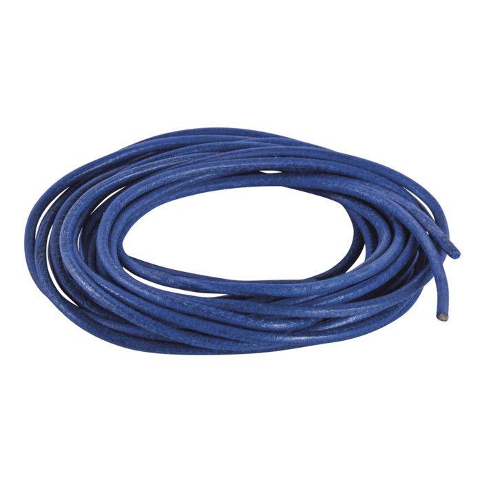 Lanières rondes en cuir de chèvre 1,5mmø, bleu foncé, 100 cm, 2 pièces