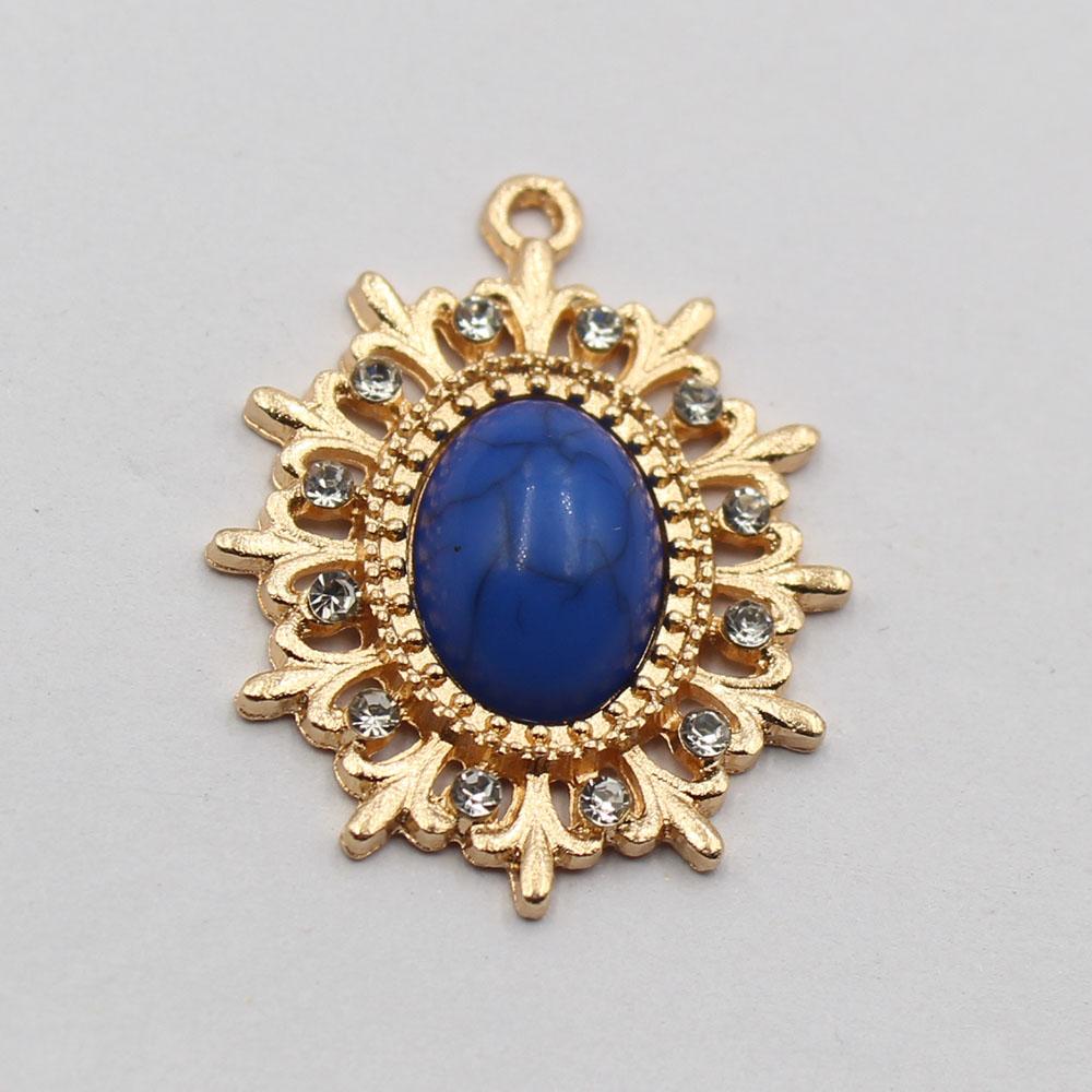 Factory direct sales of 8 pieces of 23 * 32mm oval flat bottomed turquoise pendant, suitable for DIY clothing necklace pendants