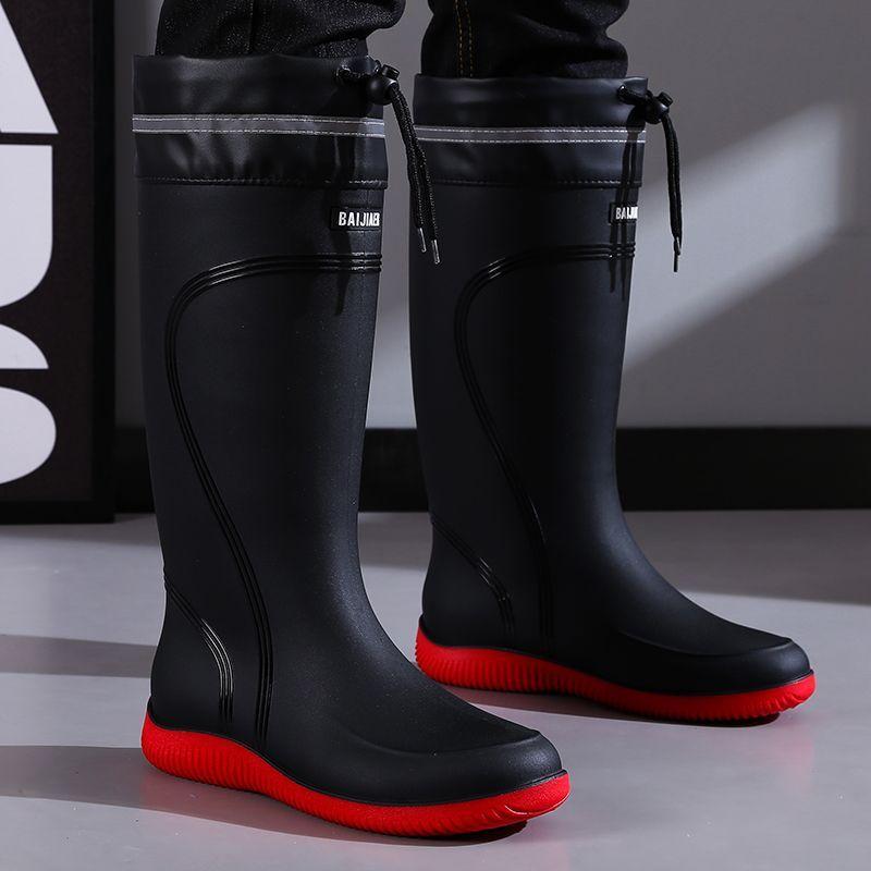 Men's Women's High-End Rain Boots Closed Rainproof and Waterproof Short and Mid.Calf Length Non-Slip Drawstring Rubber Boots