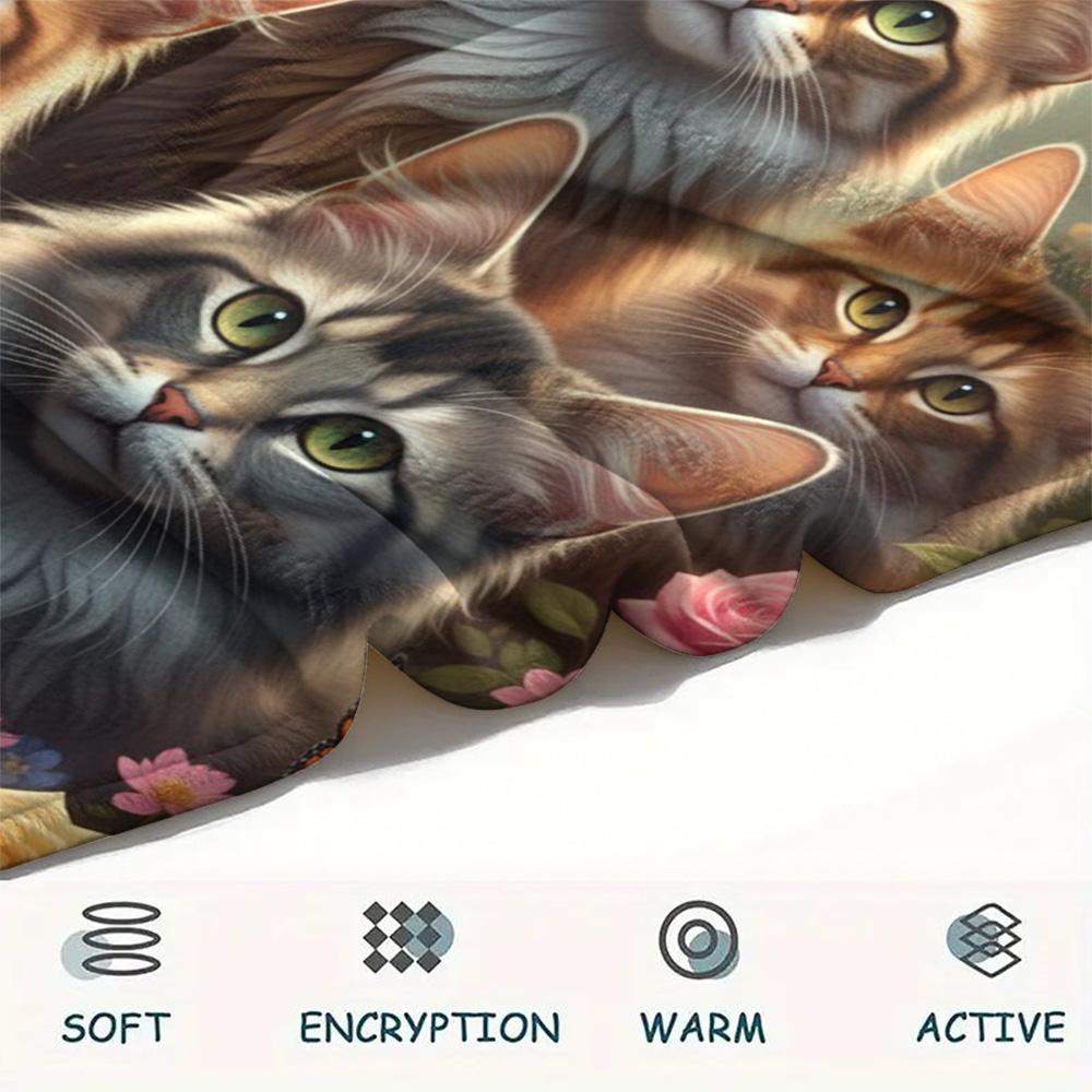 1PC Cat Print Flannel Blanket, High quality Comfortable for All Seasons, Home Decor, Warmth and Comfort