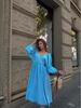 2024 Autumn European & American Long Backless Lace-Up Casual Dress