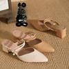 Sandalen Damen 2025 Sommer neue spitze Einzelne Schuhe dicker mittlerer Absatz halbe Spange hoher Absatz französische Tasche Kopf Hausschuhe