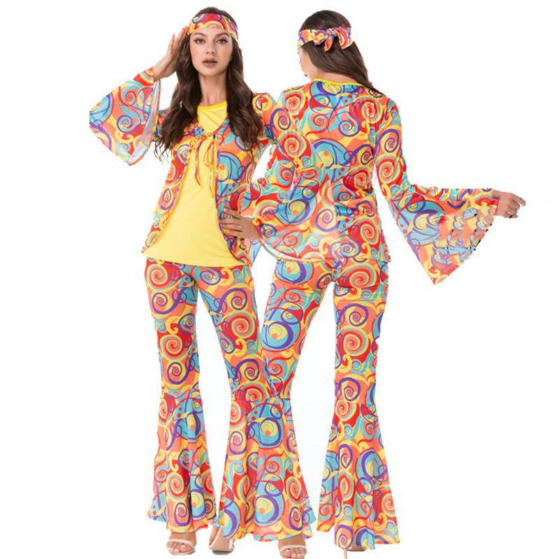 Disco Retro 70s Cosplay Costume Halloween Fancy Dress Party Hiphop Set Men Women