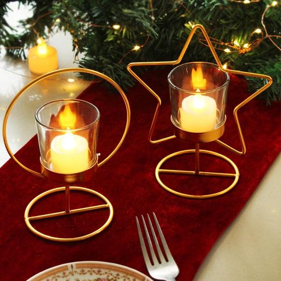 Pack of 2 Christmas Tealight Candle Holders for Pillar Candles Tealight Table Decoration Indoor Outdoor Xmas Decor for Home Office Church Gift