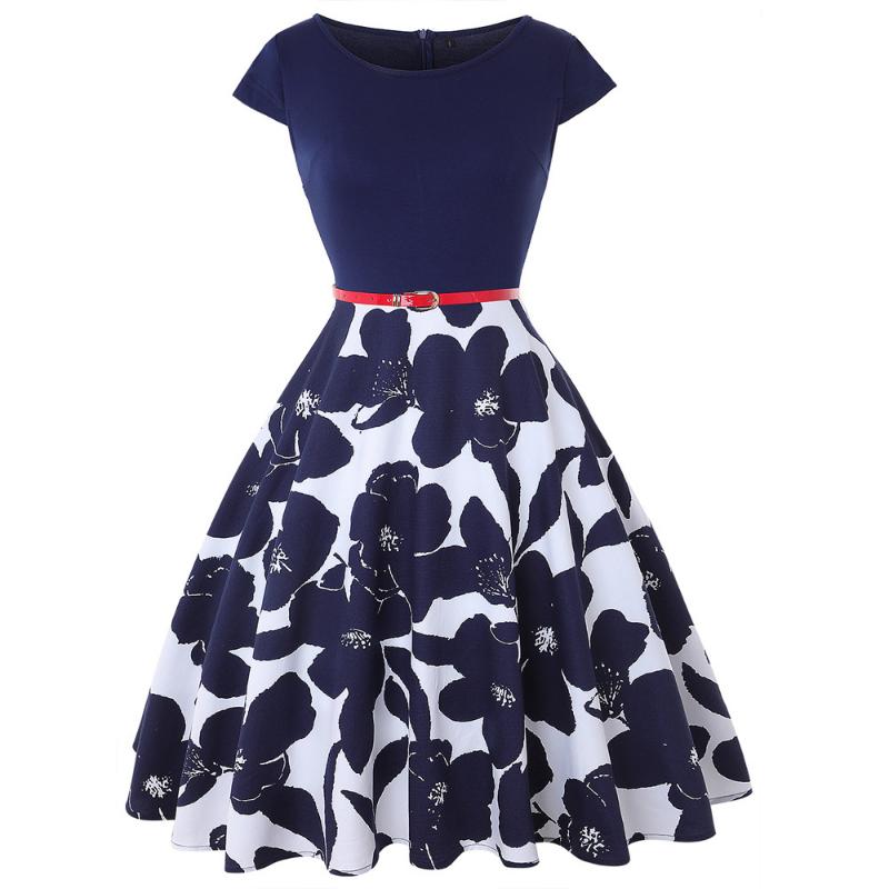 Women's Sunskirt Summer Dress Pullover Round Neck Printed Slim Fit Short Sleeve Dress Beach Dress Plus Size