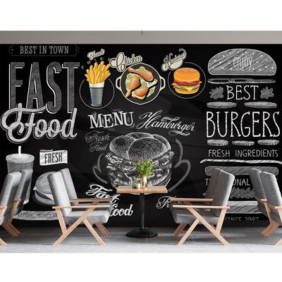 Coffee Milk Tea Shop Wallpaper Decoration 3d Retro Hamburg Wallpaper Fashion Fast Food Burger Wall Mural