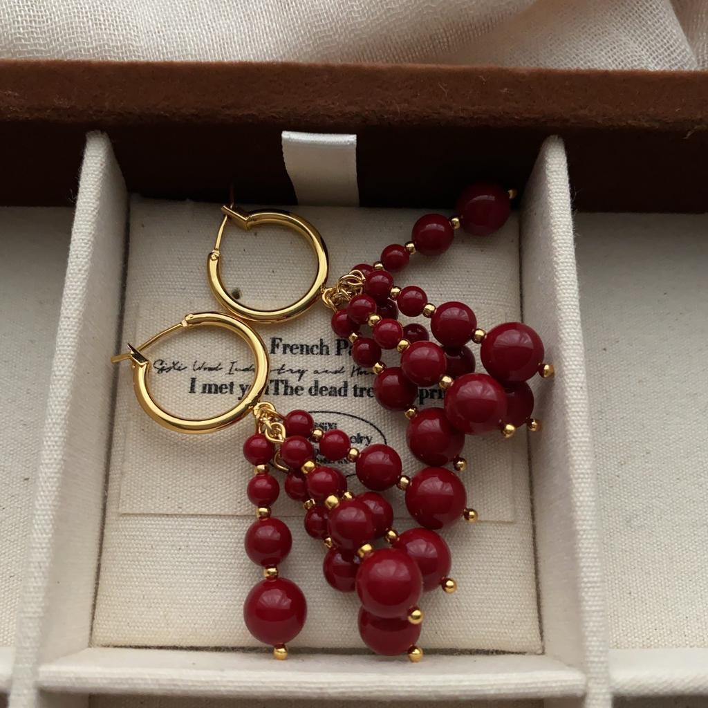 Classic Ring Handmade Bead String Earrings, Earrings, Retro Elegance And Nobility, Light Luxury, Exquisite Niche Design, Versatile