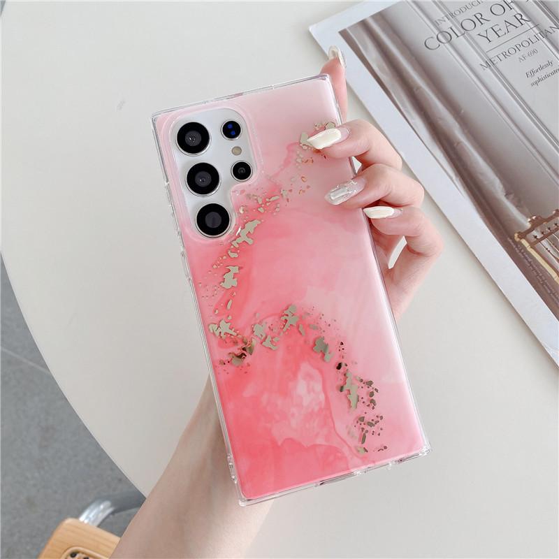 Suitable for Samsung S25ultra Mobile Phone Case Marble Pattern Gold Hot Stamping S23 Electroplated Double Layer A54 Mobile Phone Case