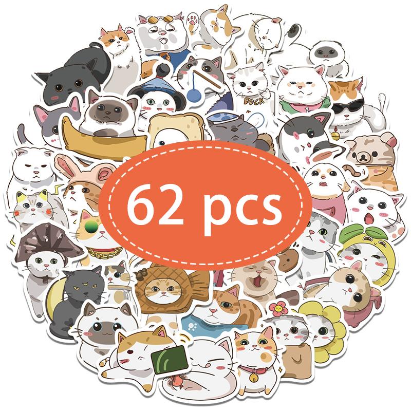 High-Quality 62Pcs High-Quality Waterproof High-Quality Cute High-Quality Cat High-Quality Stickers High-Quality Kawaii High-Quality Aesthetic