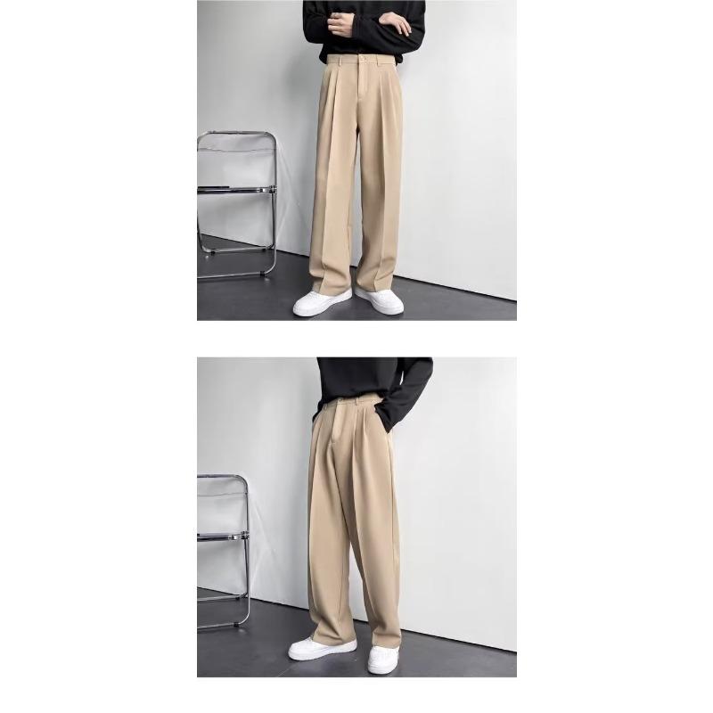 Mens American Style White Loose Straight Floor Drape Casual Suit Pants