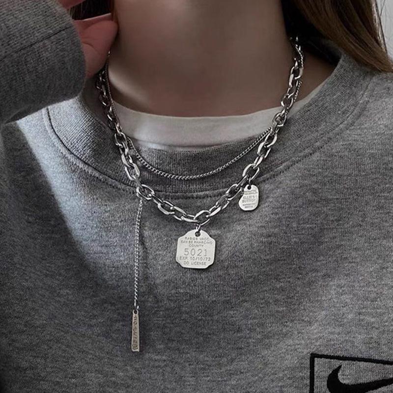 Cold Wind Titanium Steel Necklace, Female Personality Multi-layer Stainless Steel Collarbone Sweater Chain, Versatile Hip-hop Pendant