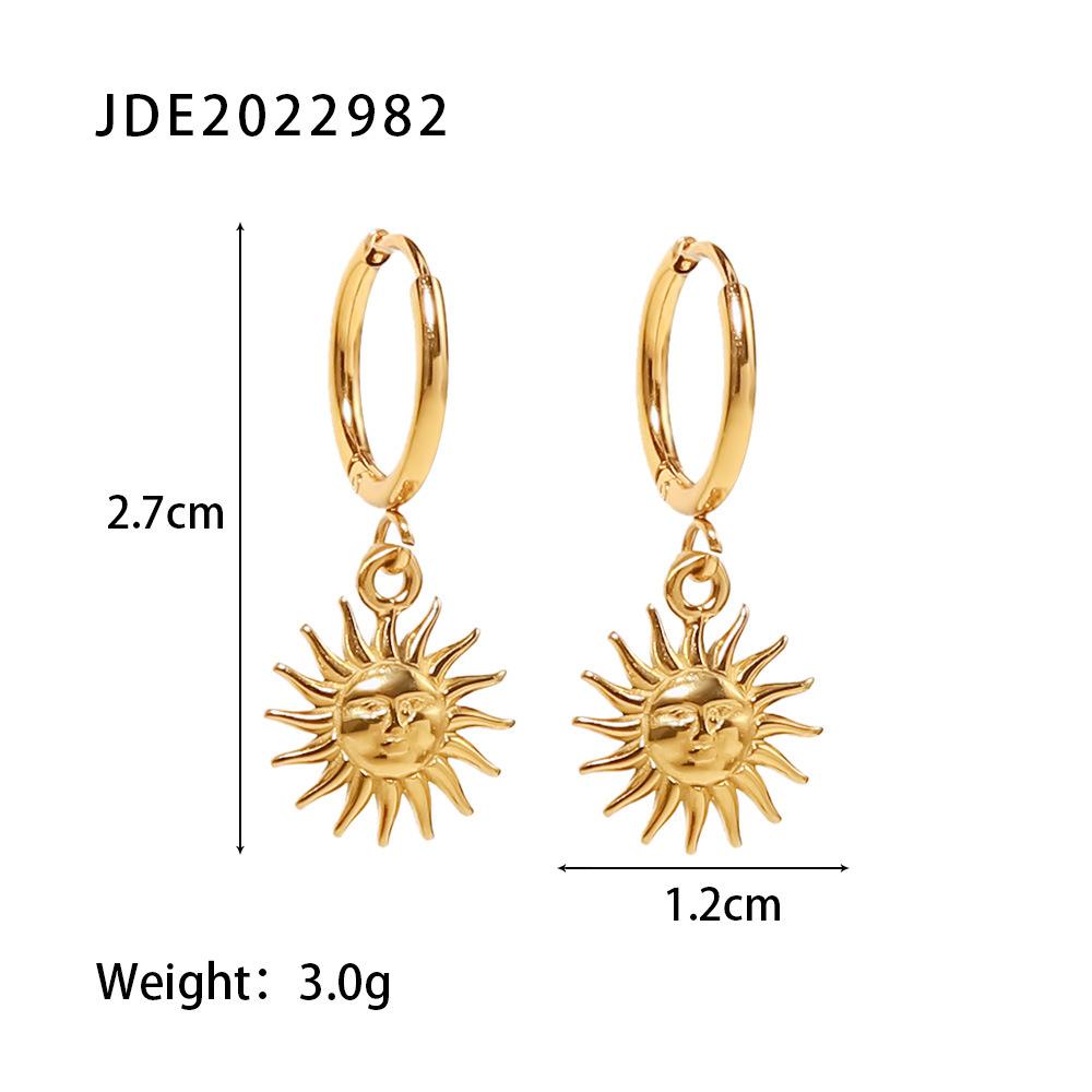 Европейские и американские одинаковые серьги-подвески из титановой стали 18K золотые ретро серьги-подвески с подвеской в виде солнца