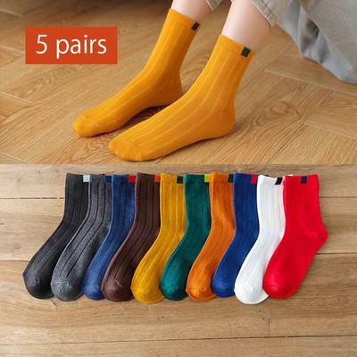 5 Çift Paket Kadın Çorapları Çiftler Gökkuşağı İlkbahar Kış Japon Tarzı Şeker Spor Moda Kısa Çoraplar Kadınlar İçin Sevimli Harajuku