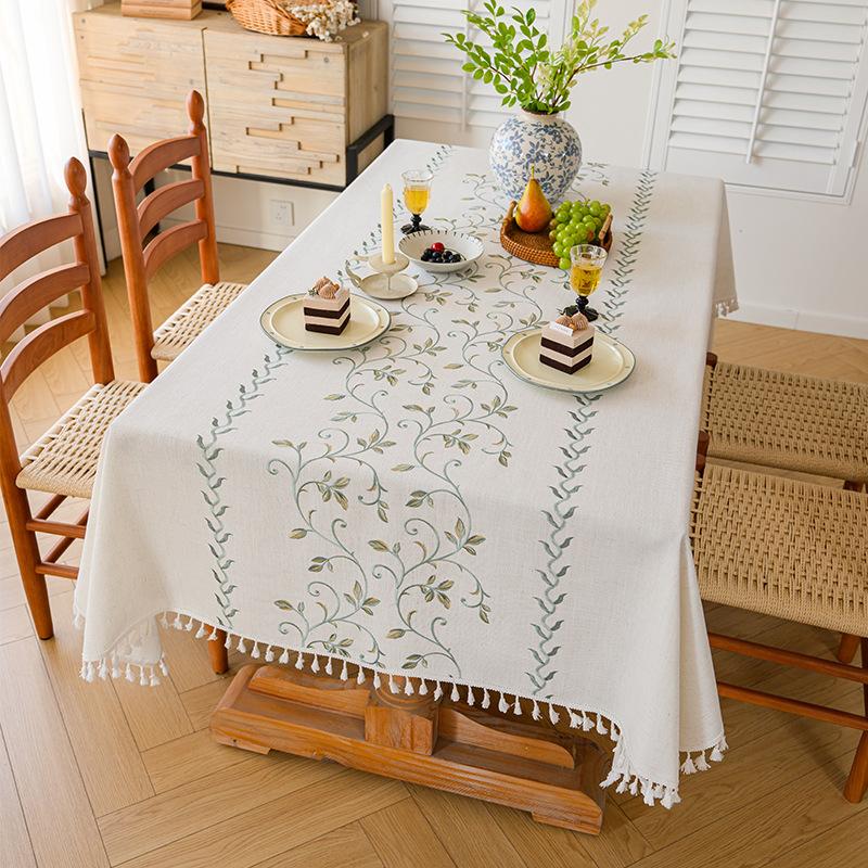 French Linen Embroidered Waterproof Tablecloth Rectangular Coffee Table Cover Fresh And Elegant