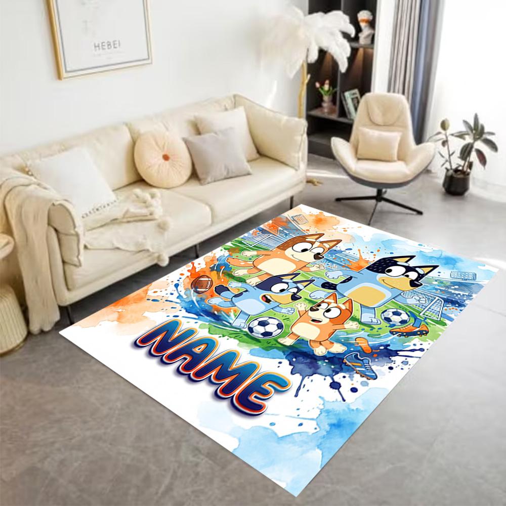 Bluey's Soccer Fun Personalized Text Carpet Perfect for Bedrooms Playrooms Living Rooms Outdoor Anti-slip Rug Office home decor